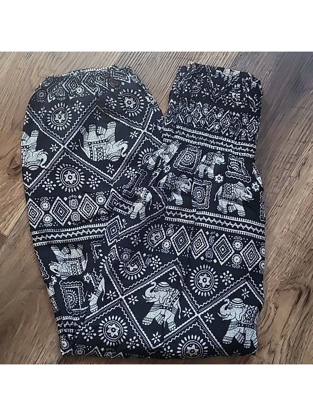 One Tribe Apparel Boho Pants, Size S, Elephants 🐘, Black, Cream, Soft, NWT